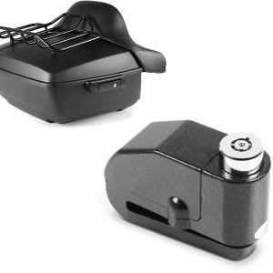 Set: Topcase King NHM für Harley Softail / Sport Glide schwarz + Bremsscheibenschloss Alarm 120dB BS-Motoparts Diebstahlschutz schwarz_1