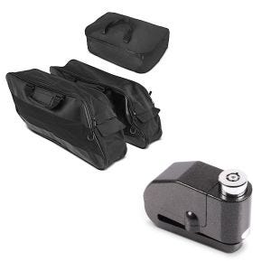 Set: Innentaschen Set für Koffer und King Tour Pak Topcase Harley 93-21 + Bremsscheibenschloss Alarm 120dB BS-Motoparts Diebstahlschutz schwarz_1