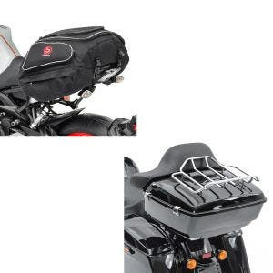 Set: Sissy Bar CSS Fix für Harley Fat Bob / 114 18-21 mit Gepäckträger + Hecktasche X50 Gepäcktasche hinten 50Ltr in schwarz_1