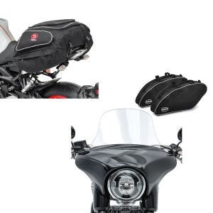 Set: Set SW15 Cale de roue moto Easy Vario Fix et Sangles arrimage Set noir + Moto Sacoche de selle X50 Porte-bagages arrière 50Ltr en noir