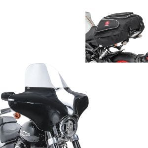 Set: Batwing Verkleidung mit Windschild M für Chopper und Bobber BW8 -klar + Hecktasche X50 Gepäcktasche hinten 50Ltr in schwarz_1