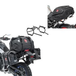 Set: Sacoches cavalières et arrière Set WP8 compatible avec Yamaha Tenere 700 19-24 + Moto Sacoche de selle X50 Porte-bagages arrière 50Ltr en noir