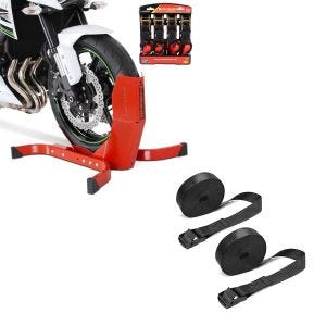 Set: Easy Plus rot - Motorradwippe inklusive 4-fach Spanngurt-Set + Spanngurt Set Zurrgurte 150cm 2 Stück in schwarz_1