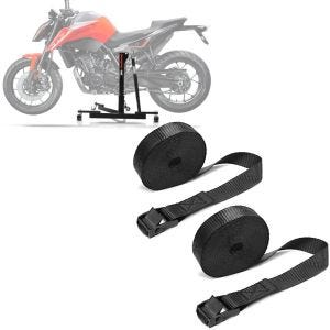 Set: Lève moto centrale compatible avec KTM 790 Duke 18-21 Power-Evo + Moto Sangle Set sangle arrimage 150cm 2 pièces en noir
