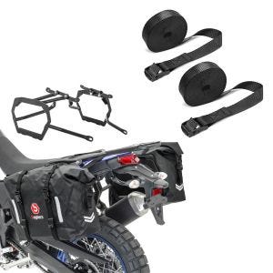 Set: Sacoches cavalières Set WP8 compatible avec Yamaha Tenere 700 19-24 avec supports + Moto Sangle Set sangle arrimage 150cm 2 pièces en noir