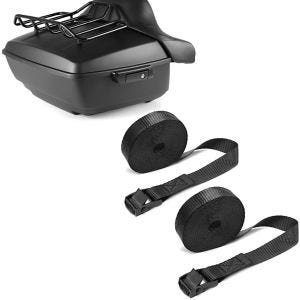 Set: Top Case King NHM compatible avec Harley Davidson Softail / Sport Glide noir Craftride + Moto Sangle Set ConStands sangle arrimage 150cm 2 pièces en noir