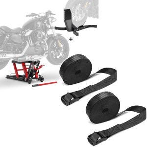Set: Hebebühne Mid-Lift L + Wippe Motorradheber für Harley und Chopper -rot + Spanngurt Set Zurrgurte 150cm 2 Stück in schwarz_1