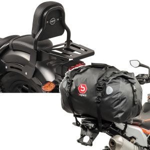 Set: Sissy Bar XS3 passend für Honda Rebel 500 CMX 17-24 mit Gepäckträger schwarz + Hecktasche Drybag XF60 Wasserdicht Volumen 60l