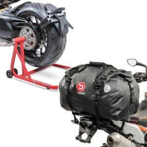 Set: Béquille d'atelier monobras compatible avec KTM 1290 Super Duke / R 14-23 -Classic + Sacoche de selle Moto arrière XF60 Dry Bag Etanche Volume 60l