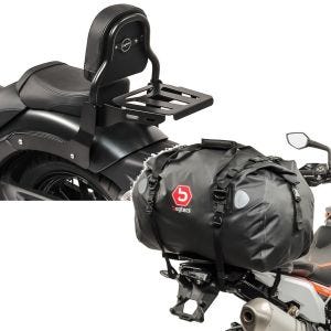 Set: Sissy Bar XS3 passend für Kawasaki Vulcan S / Café 15-24 mit Gepäckträger + Hecktasche Drybag XF60 Wasserdicht Volumen 60l