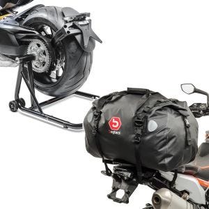 Set: Béquille d'atelier monobras compatible avec Ducati Diavel/S 11-22 -Classic noir + Sacoche de selle Moto arrière XF60 Dry Bag Etanche Volume 60l