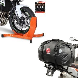 Set: Easy Plus - Motorradwippe inklusive 4-fach Spanngurt-Set orange + Hecktasche Drybag XF60 Wasserdicht Volumen 60l_1