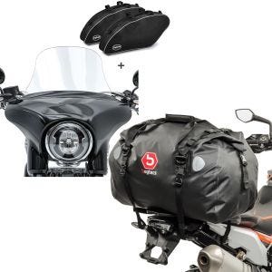 Set: Set SL1 Moto Pare-brise Craftride L + Sacs intérieurs compatible avec Harley Davidson Sport Glide 18-24 Craftride + Sacoche de selle Moto arrière Bagtecs XF60 Dry Bag Etanche Volume 60l