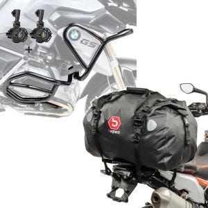 Set: Set Sturzbügel oben unten + Scheinwerfer XL4 passend für BMW R 1200 GS 13-16 + Hecktasche Drybag XF60 Wasserdicht Volumen 60l