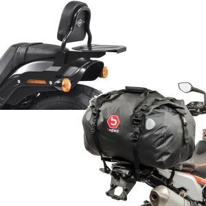 Set: Sissy Bar CSS Fix compatible avec Harley Davidson Fat Bob / 114 18-24 porte bagages noir Craftride + Sacoche de selle Moto arrière Bagtecs XF60 Dry Bag Etanche Volume 60l