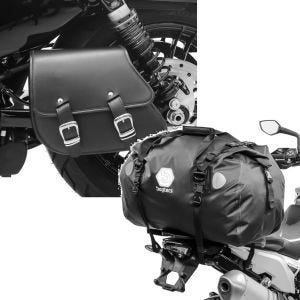 Set: Sacoche bras oscillant + support compatible avec Harley Davidson Sportster Forty-Eight 48 10-20 Craftride + Sacoche de selle Moto arrière Bagtecs XF60 Dry Bag Etanche Volume 60l