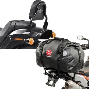 Set: Sissy Bar CSS Fix compatible avec Harley Davidson Fat Bob / 114 18-24 noir Craftride + Sacoche de selle Moto arrière Bagtecs XF60 Dry Bag Etanche Volume 60l