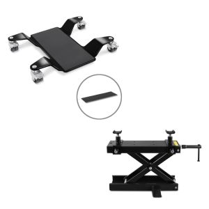 Set: Hebebühne Mini-Lift Scherenheber inkl. Gummimatte bis 500kg in schwarz + Rangierhilfe für Hauptständer Easy Mover II bis 320kg in schwarz_1