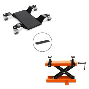 Set: Hebebühne Mini-Lift Scherenheber inkl. Gummimatte bis 500kg in orange + Rangierhilfe für Hauptständer Easy Mover II bis 320kg in schwarz_1