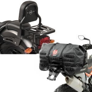 Set: Sissy Bar XS3 compatible avec Honda Rebel 500 CMX 17-24 porte bagages noir + Moto Sacoche de Selle arrière SX70 70Ltr etanche en noir