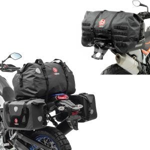 Set: Sacoches cavalières moto + sacoche de selle RB25+XF60 Dry Bag Vol 126L + Moto Sacoche de Selle arrière SX70 70Ltr etanche en noir