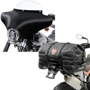 Set: Batwing Verkleidung mit Windschild M passend für Chopper und Bobber MW8 + Hecktasche SX70 70Ltr wasserdicht in schwarz