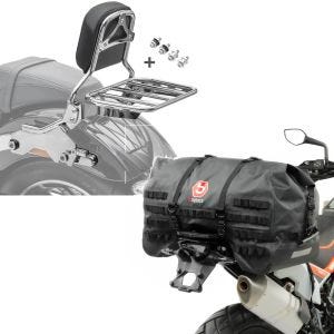 Set: Sissybar für Harley Softail / Sport Glide 18-21 R1 + Hecktasche SX70 70Ltr wasserdicht in schwarz_1