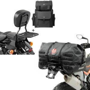 Set: Sissy Bar SB1 + sacoche arrière compatible avec chopper / custombikes 883 Iron 09-20 Craftride porte-bagages detachable noir + Moto Sacoche de Selle arrière Bagtecs SX70 70Ltr etanche en noir