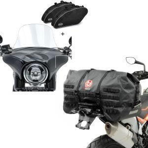 Set: Set SL1 Moto Pare-brise Craftride L + Sacs intérieurs compatible avec Harley Davidson Sport Glide 18-24 Craftride + Moto Sacoche de Selle arrière Bagtecs SX70 70Ltr etanche en noir