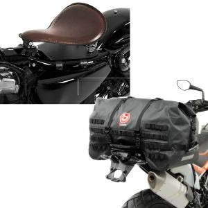 Set: Solo Federsattel mit Grundplatte SG10 braun + Hecktasche SX70 70Ltr wasserdicht in schwarz