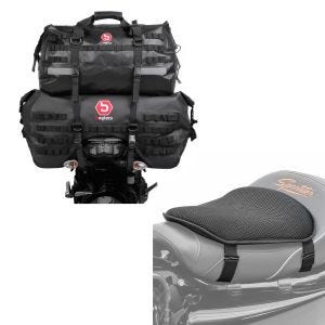 Set: Hecktasche Set SX70 + XB50 Volumen 120 L Dry Bag Wasserdicht + Gel Sitzkissen M Universal Komfortkissen schwarz_1