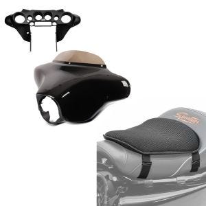 Set: Batwing Verkleidung Komplettset für Harley Touring 1996-2013 + Gel Sitzkissen M Universal Komfortkissen schwarz_1