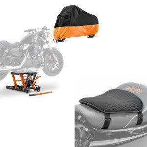 Set: Hebebühne Mid-Lift L + Abdeckplane XXL Motorradheber für Chopper + Gel Sitzkissen M Universal Komfortkissen schwarz_1