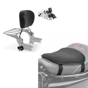 Set: Sissy Bar + Gepäckträger + Docking-Kit passend für Harley Davidson Road King 97-08 chrom Craftride + Gel Sitzkissen M Tourtecs Universal Komfortkissen schwarz
