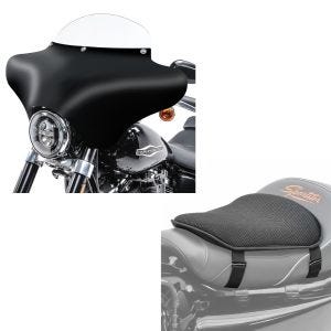 Set: Batwing Verkleidung mit Windschild M passend für Chopper und Bobber MW8 + Gel Sitzkissen M Universal Komfortkissen schwarz