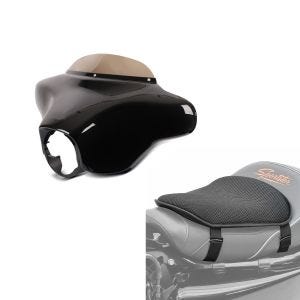 Set: Batwing Verkleidung mit Windschutzscheibe für Harley Touring 96-13 + Gel Sitzkissen M Universal Komfortkissen schwarz_1