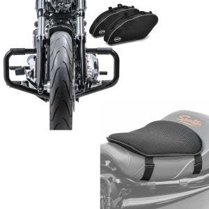 Set: Set STS4 Sturzbügel Mustache Craftride und Innentaschen Set passend für Harley Davidson Sport Glide 18-24 Craftride + Gel Sitzkissen M Tourtecs Universal Komfortkissen schwarz