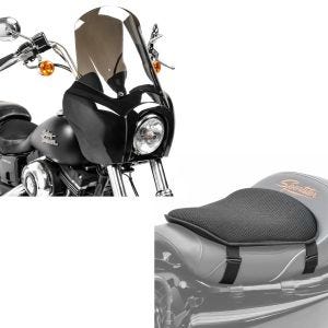 Set: Lampenmaske MG5 für Harley Dyna Street Bob 06-17 Lampen Verkleidung + Gel Sitzkissen M Universal Komfortkissen schwarz_1
