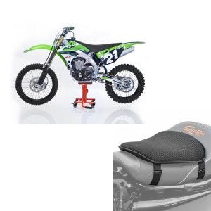 Set: Montageständer Rangierhilfe inkl Rollen Cross Mover M Motorcross or + Gel Sitzkissen M Universal Komfortkissen schwarz_1
