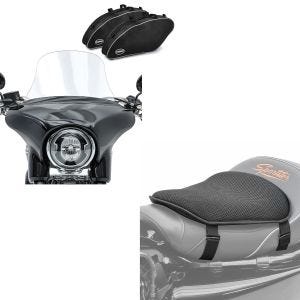 Set: Set SL1 Moto Pare-brise Craftride L + Sacs intérieurs compatible avec Harley Davidson Sport Glide 18-24 Craftride + Gel coussin de selle Tourtecs M Universal Coussin confort noir