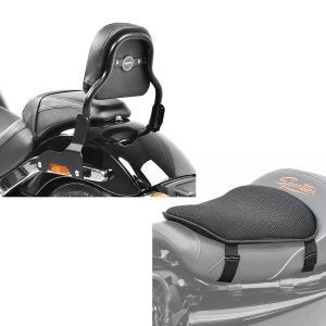 Set: Sissy Bar CSS Fix für Harley- Sport Glide 18-21 schwarz + Gel Sitzkissen M Universal Komfortkissen schwarz_1