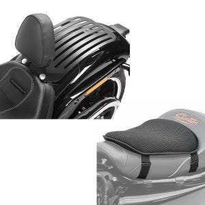 Set: Set Fahrer Rückenlehne Gepäckträger für Harley Breakout / 114 18-20 + Gel Sitzkissen M Universal Komfortkissen schwarz_1