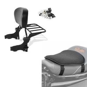 Set: Sissy Bar + Gepäckträger für Harley- Electra Glide Standard 97-08 + Gel Sitzkissen M Universal Komfortkissen schwarz_1