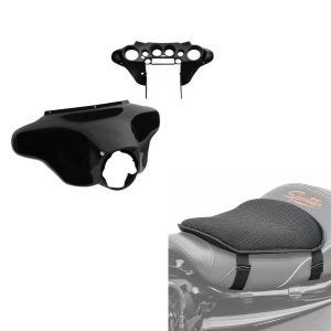 Set: Batwing Verkleidung für Harley Electra Glide Standard 96-10 + Gel Sitzkissen M Universal Komfortkissen schwarz_1