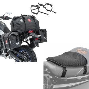 Set: Sacoches cavalières et arrière Set WP8 compatible avec Yamaha Tenere 700 19-24 + Gel coussin de selle Tourtecs M Universal Coussin confort noir