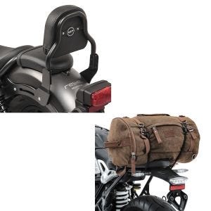 Set: Sissy Bar XS3 für Honda Rebel 500 17-21 schwarz + Hecktasche Vintage 35L Canvas Rucksack Gepäckrolle braun_1