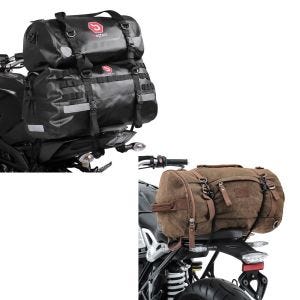 Set: Hecktasche Set XB50 + XF30 Volumen 80L Drybag Wasserdicht + Hecktasche Vintage 35L Canvas Rucksack Gepäckrolle braun_1