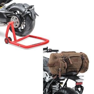 Set: Einarmständer KTM 1290 Super Duke / R 14-21 Montageständer Single-One + Hecktasche Vintage 35L Canvas Rucksack Gepäckrolle braun_1
