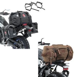 Set: Sacoches cavalières et arrière Set WP8 compatible avec Yamaha Tenere 700 19-24 + Sacoche de selle Moto arrière Vintage 35L Canvas Sac à dos Rouleau 