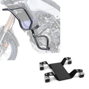 Set: Pare carter Set compatible avec Yamaha Tenere 700 19-24 haut et bas crashbar + Chariot Range pour béquille centrale Mover II max. 400 kg noir